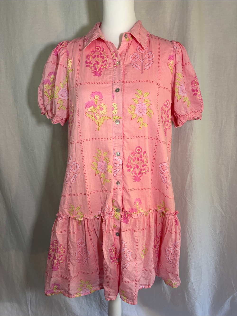J.marie Pink Floral Cottagecore Feminine Cotton Summer Dress Size Medium